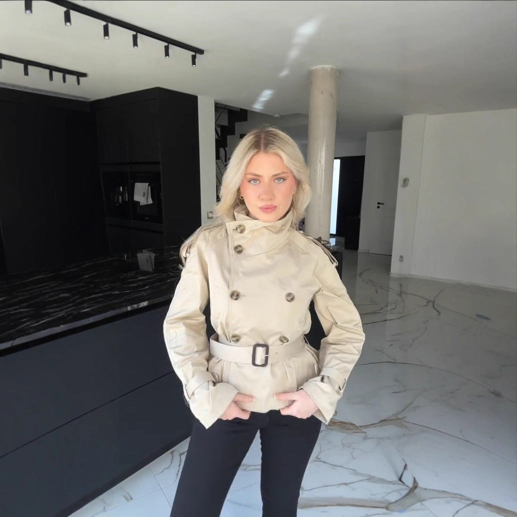 Damen Modischer Trenchcoat mit hohem Kragen und praktischen Seitentaschen R&B