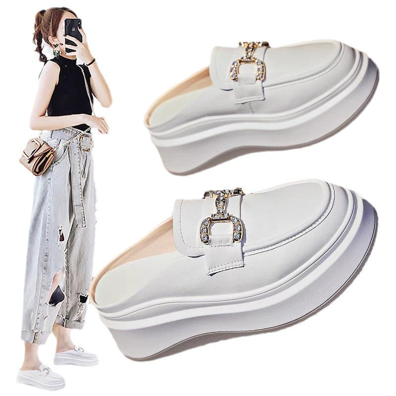 Damen elegante Plateau-Mules mit glänzenden Dekorelementen R&B