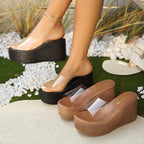 Damen Plateausandalen mit transparentem Obermaterial und rutschfester Sohle