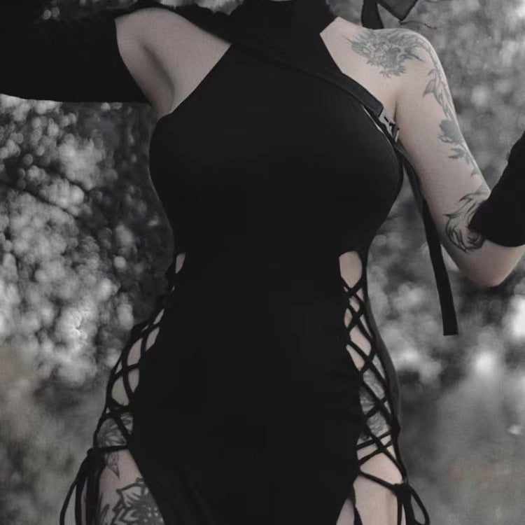 Damen Cut-Out Maxikleid mit seitlichen Schnürdetails und figurbetontem Schnitt R&B