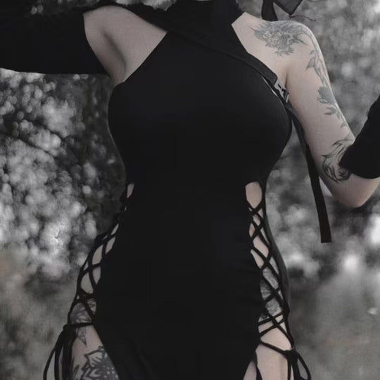 Damen Cut-Out Maxikleid mit seitlichen Schnürdetails und figurbetontem Schnitt R&B
