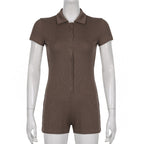 Damen stylischer Body mit Polokragen und Knopfleiste R&B