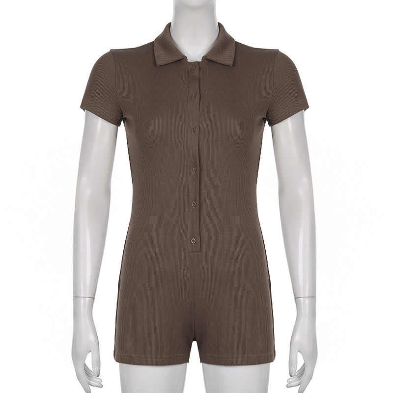 Damen stylischer Body mit Polokragen und Knopfleiste R&B
