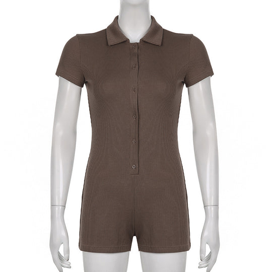 Damen stylischer Body mit Polokragen und Knopfleiste R&B