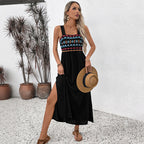 Damen Sommerliches Maxikleid mit buntem Stickdesign und breiten Trägern R&B