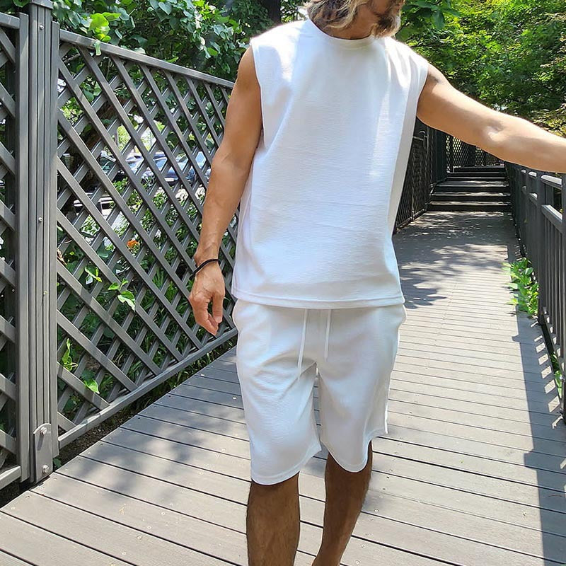 Herren lässiges Kurzarm Sweatshirt und Shorts Set