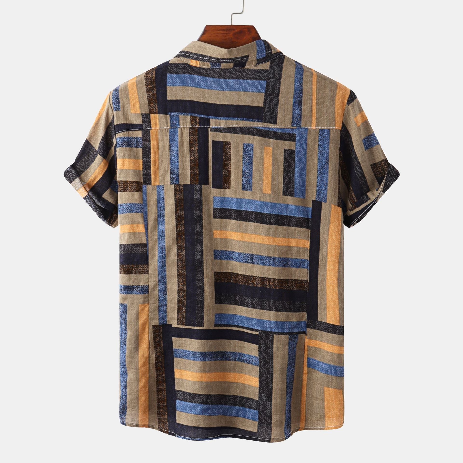 Herren Kurzarmhemd mit kreativem Patchwork-Muster und lockerer Passform