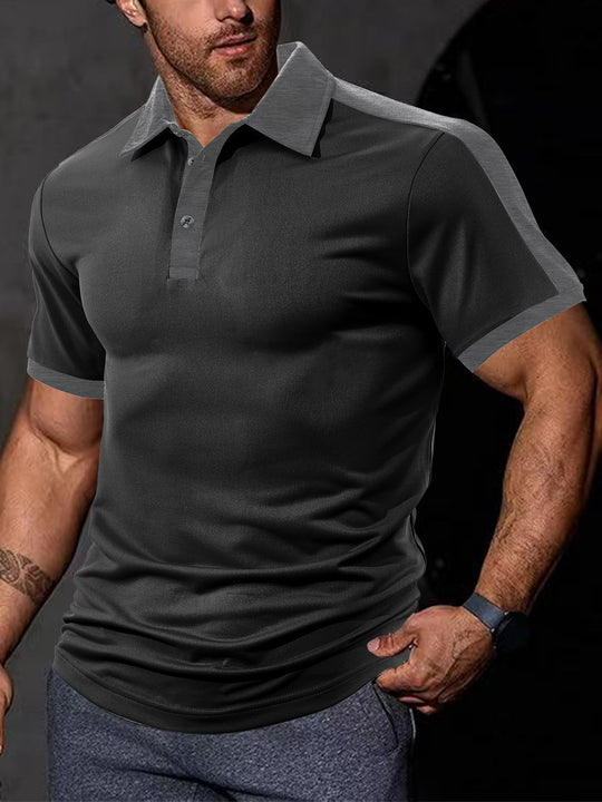 Herren nan figurnahes Kontrast-Poloshirt mit Schulterpasse und Hemdkragen R&B