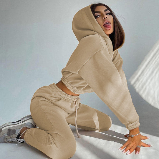 Damen komfortables Kapuzenoberteil und Jogginghose-Set aus weichem Baumwollmix R&B