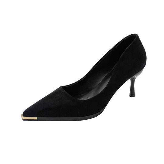 Damen elegante Spitzen High Heels mit goldfarbenem Akzent R&B