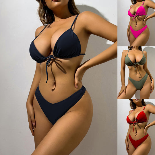 Damen Triangel-Bikini mit verstellbarem Bindeband und hohem Beinausschnitt R&B
