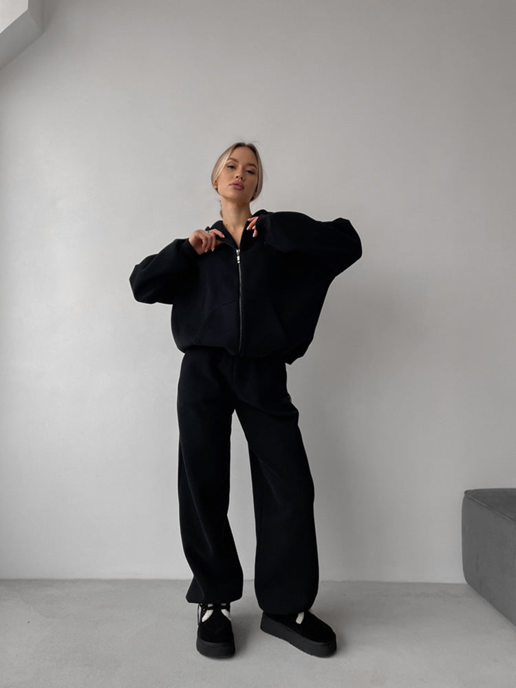 Damen lässiges Kapuzenjacken- und Jogginghosen-Set R&B