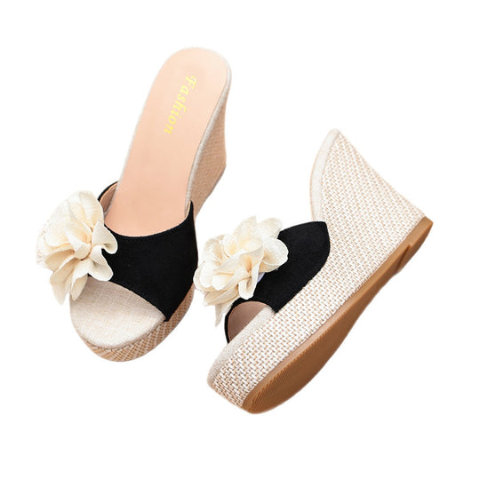 Damen Wedge-Sandalen mit floralem Dekor und hochwertiger Oberflächenstruktur R&B