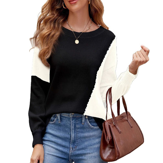 Damen modischer Pullover mit geometrischem Design und Rippstruktur R&B