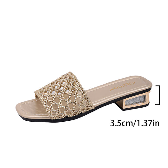 Damen Offene Mules mit geflochtenem Riemendesign R&B