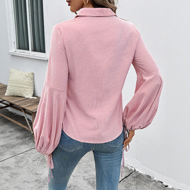 Damen Bluse mit voluminösen Ärmeln und gestreiftem Design R&B