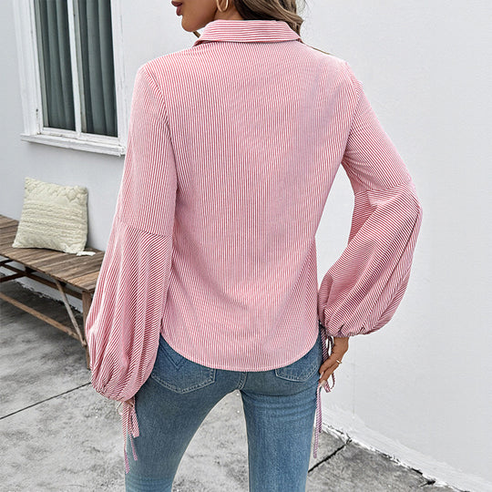 Damen Bluse mit voluminösen Ärmeln und gestreiftem Design R&B