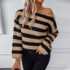 Damen lockerer Strickpullover im maritimen Streifendesign