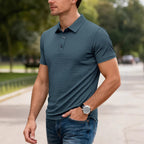 Herren nan strukturiertes Mikrojacquard-Poloshirt mit schlanker Passform und elastischem Komfortstretch R&B