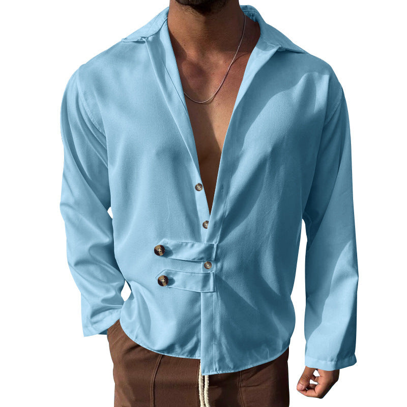Herren Elegantes Hemd mit innovativem Knopfdesign und tiefem V-Ausschnitt R&B