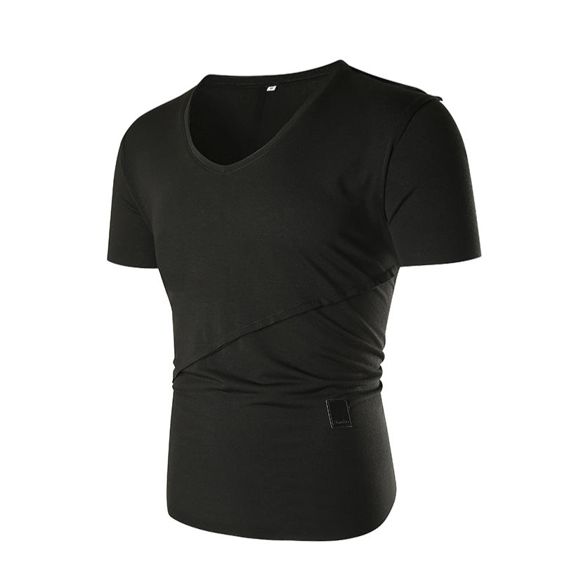 Herren V-Ausschnitt T-Shirt mit asymmetrischem Schnitt und elastischem Bund