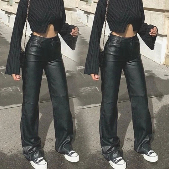 Damen Kunstlederhose mit weitem Bein