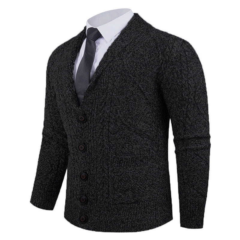 Herren Strickjacke mit markantem Zopfmuster und stilvollem Schalkragen R&B