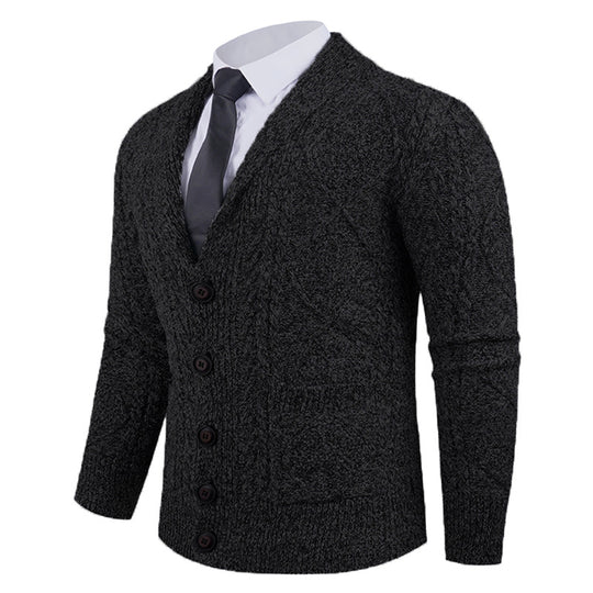 Herren Strickjacke mit markantem Zopfmuster und stilvollem Schalkragen R&B