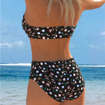 Damen Bandeau-Bikini mit floralem Muster und hohem Taillenschnitt R&B