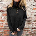 Damen modischer Strickpullover mit Knopfdetails und hohem Kragen R&B