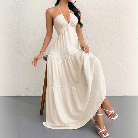 Damen Maxikleid mit tiefer Frontausschnitt und schwingendem Rock R&B