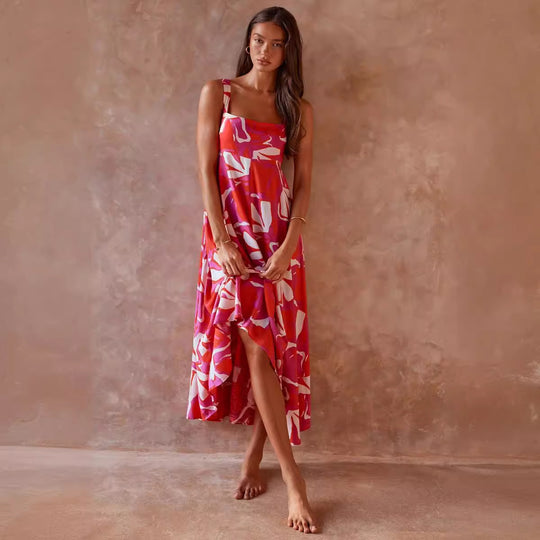 Damen Maxikleid mit lebhaftem floralem Design und schwingendem Rock R&B
