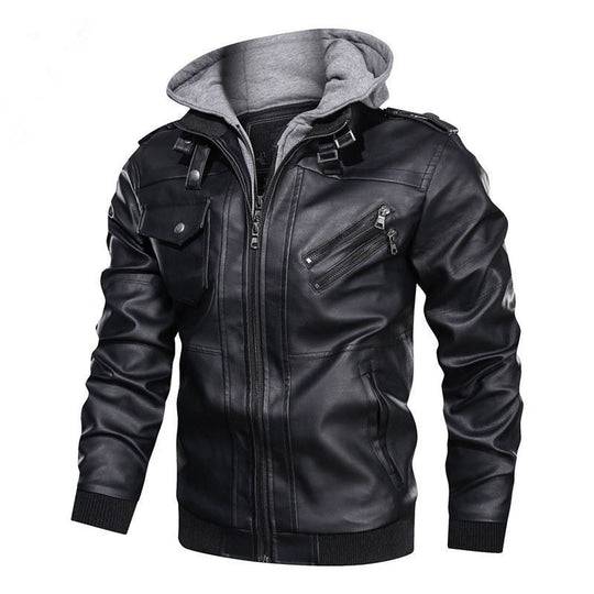 Herren flauschige Kunstlederjacke mit Hoodie R&B
