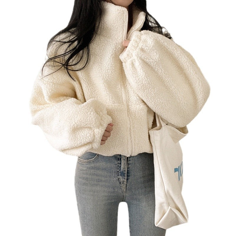 Damen kuschelige Fleece-Jacke mit hohem Kragen und Reißverschluss R&B