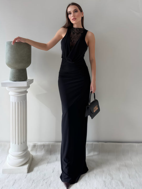 Damen Elegantes Maxikleid mit elegantem Neckholder-Design und raffinierter Spitzenlage R&B