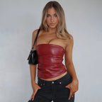 Damen ärmelloses Satin-Top mit elegantem Raffungselement R&B