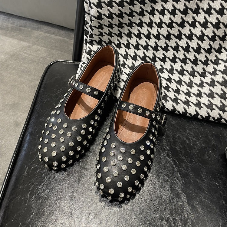 Damen Ballerinas mit elegantem Strassbesatz und Riemchen
