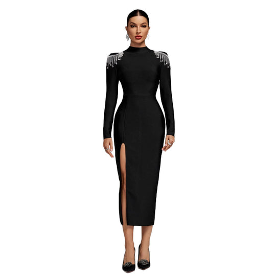 Damen Elegantes Abendkleid mit funkelnden Schulterdetails und figurbetontem Schnitt R&B