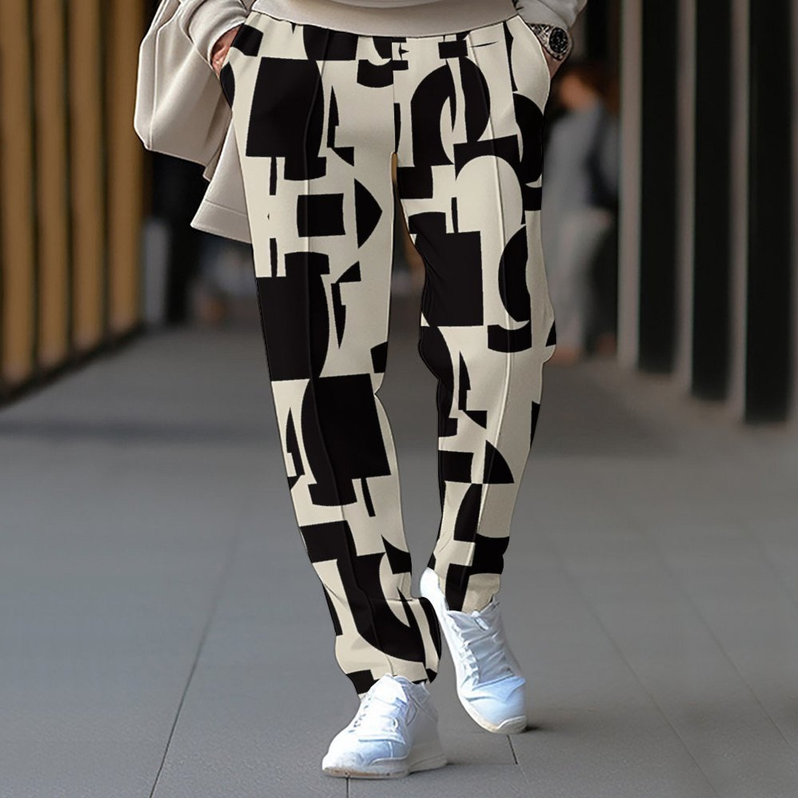 Damen modische Freizeithose mit grafischem Muster R&B