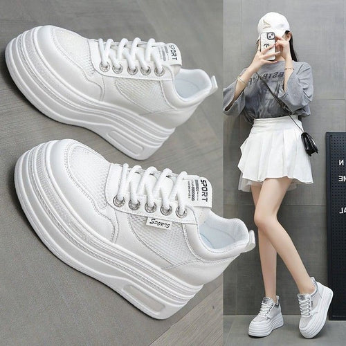 Damen Sportliche Plateau Sneakers mit atmungsaktiver Mesh-Oberfläche und schockabsorbierender Sohle R&B