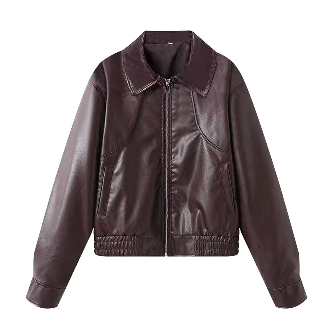 Damen Kunstlederjacke im lässigen Biker-Stil mit praktischen Taschen und elastischem Bund R&B