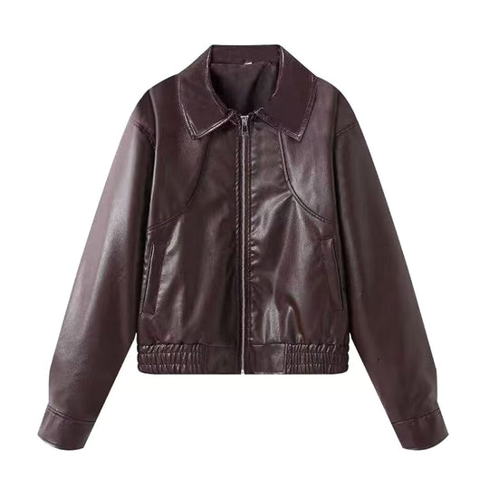 Damen Kunstlederjacke im lässigen Biker-Stil mit praktischen Taschen und elastischem Bund R&B