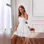 Damen luftiges Sommerkleid mit schulterfreien Trägern und verspieltem Bobtail-Saum R&B