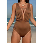 Damen Eleganter Badeanzug mit tiefem V-Ausschnitt und seitlicher Raffung R&B