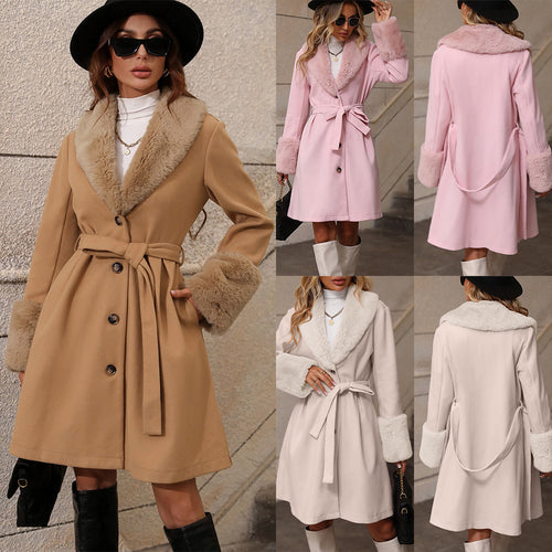 Damen Elegante Übergangsjacke mit weichem Kragen und Bindegürtel R&B