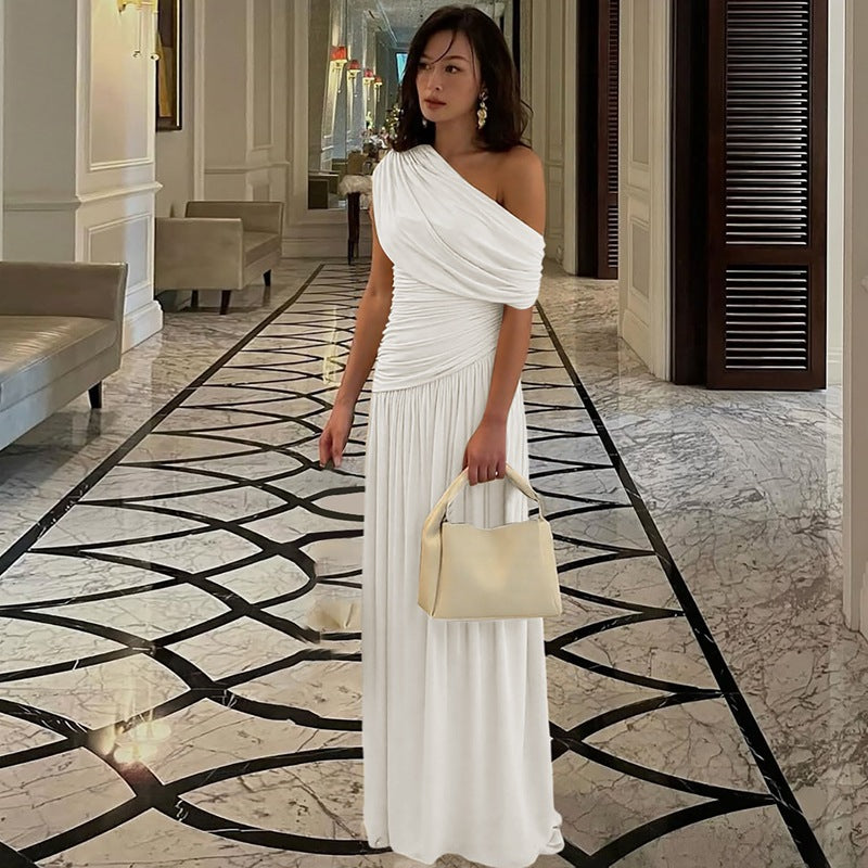 Damen Elegantes asymmetrisches Maxikleid mit Raffungen R&B