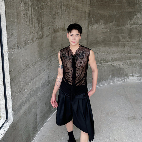 Herren modisches ärmelloses Oberteil mit transparentem Design und raffinierten Details R&B