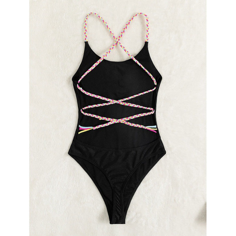 Damen Sportlicher Badeanzug mit farbigen Trägern R&B