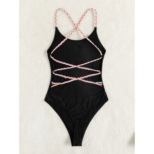 Damen Sportlicher Badeanzug mit farbigen Trägern R&B