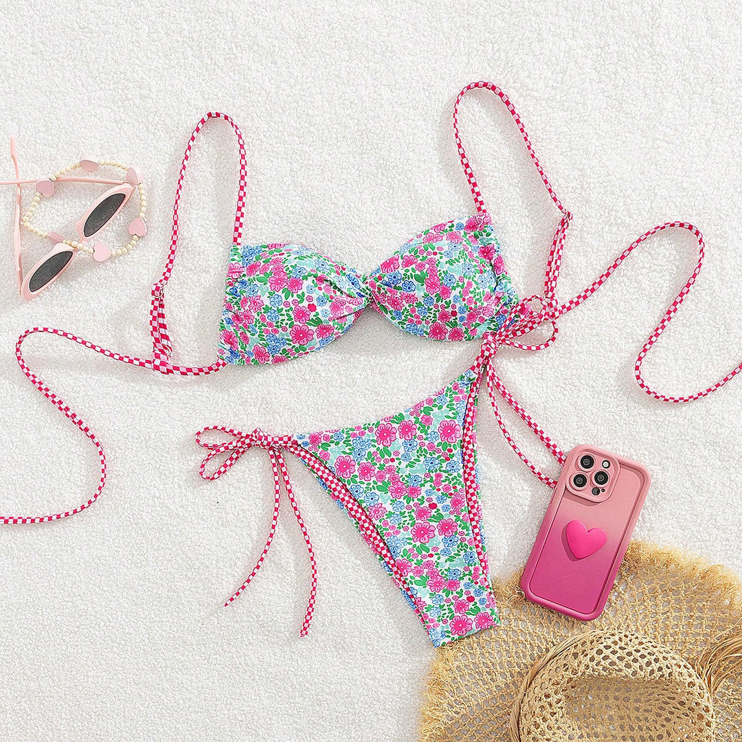 Damen Floral Bikini mit verstellbaren Bindegurten R&B